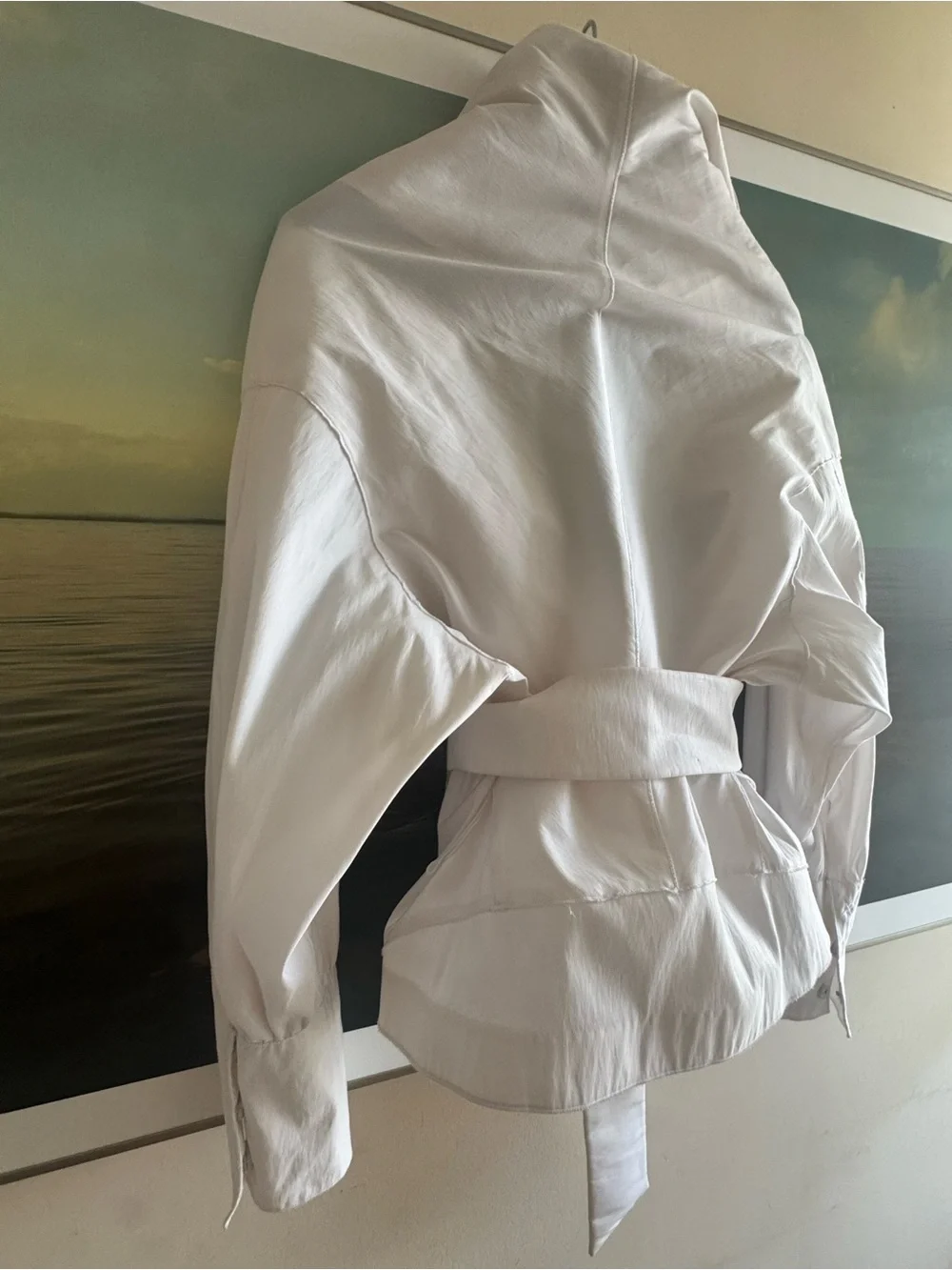 Couture White Jacket blouse with Oversized Collar avant garde